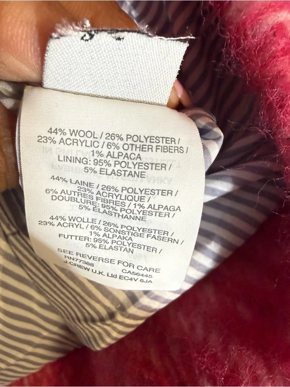 J. Crew Women's Diamond Tweed Peacoat‎ In Raspberry bubblegum pink  Wool Size: 2